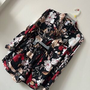 Stars Above Black and Red Floral Pajama Set